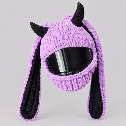 EKON Devil Bunny Knit Helmet Cover Purple Black