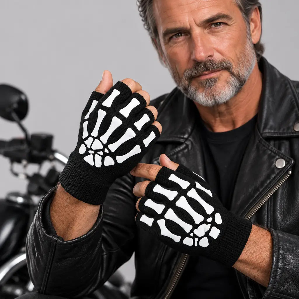 EKON Boneprint Fingerless Knit Gloves