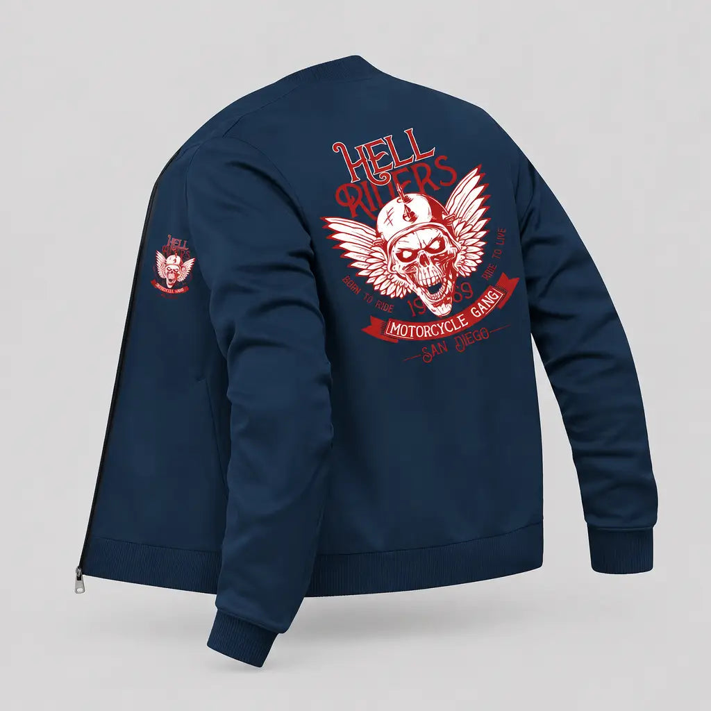 EKON Hell Riders Winged Skull Zip Jacket Navy Blue