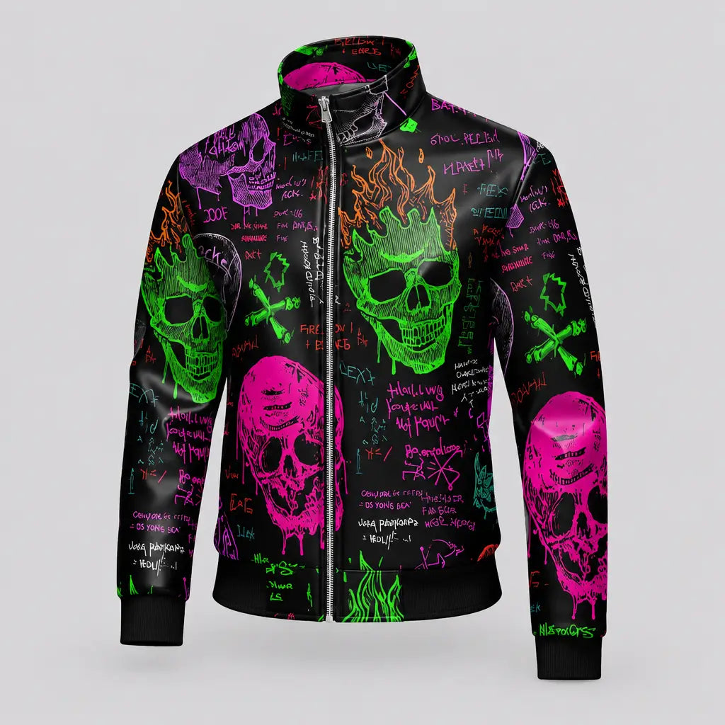 EKON Neon Skull Graffiti Jacket