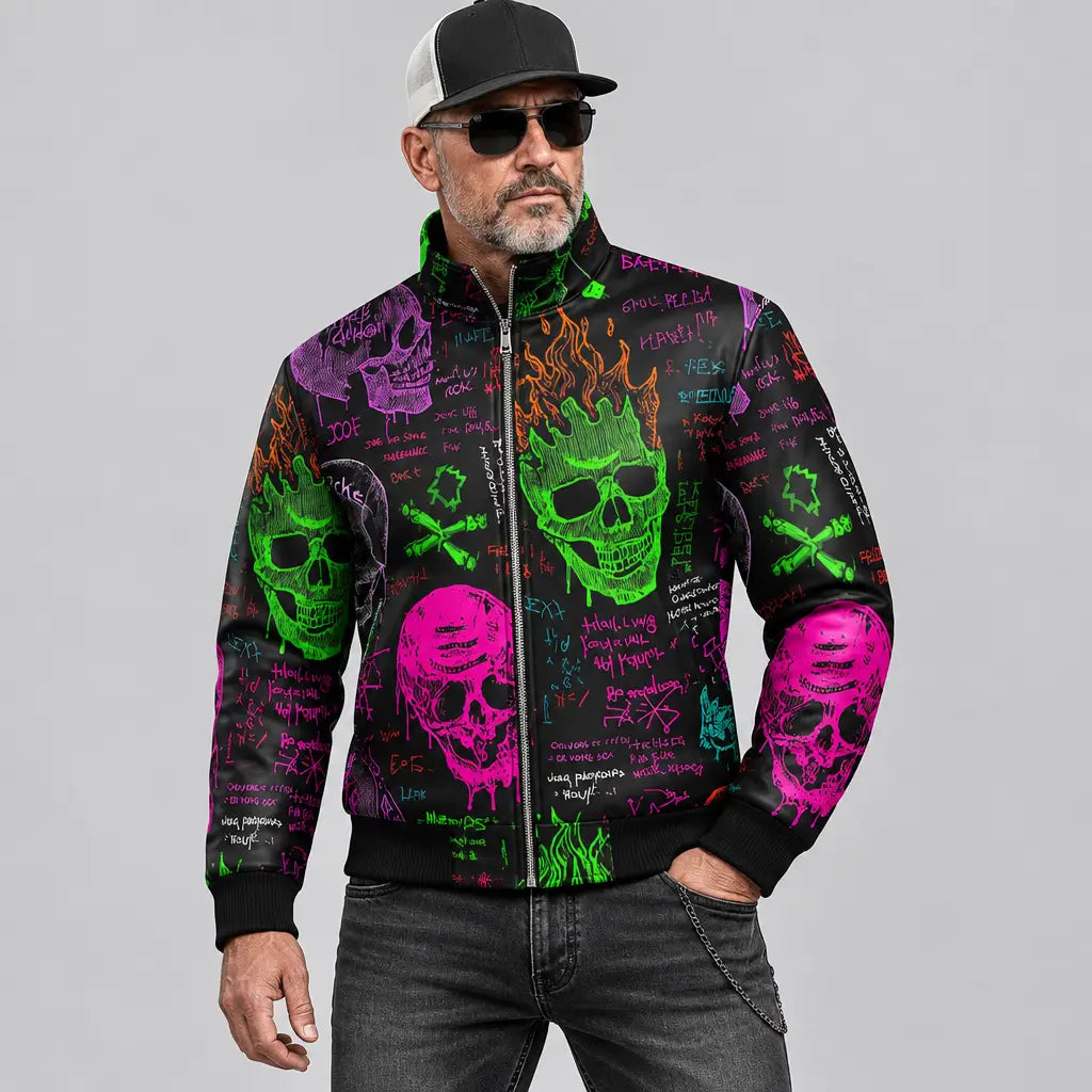 EKON Neon Skull Graffiti Jacket