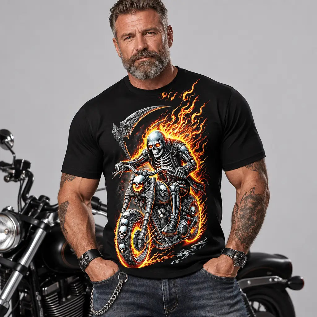 EKON Flaming Reaper Motorcycle T-Shirt