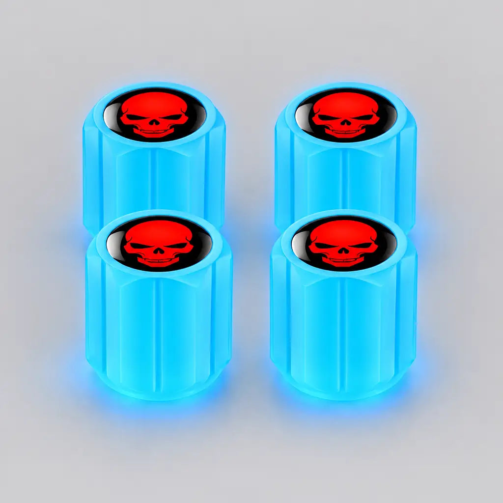 EKON Glow Skull Motorcycle Valve Caps – 4-Pack Blue