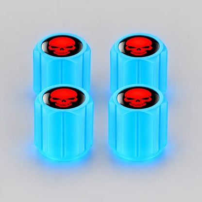 EKON Glow Skull Motorcycle Valve Caps – 4-Pack Blue