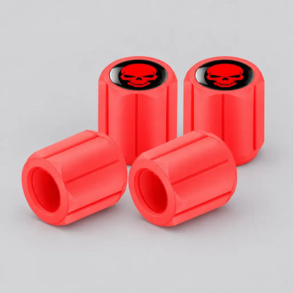 EKON Glow Skull Motorcycle Valve Caps – 4-Pack Red