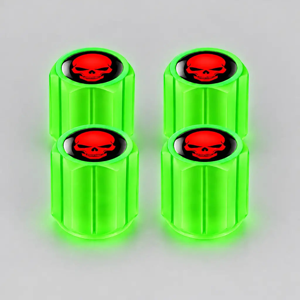 EKON Glow Skull Motorcycle Valve Caps – 4-Pack Green