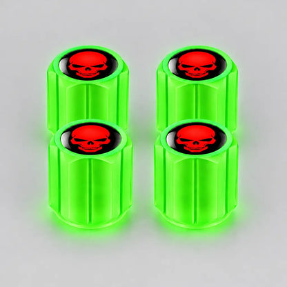 EKON Glow Skull Motorcycle Valve Caps – 4-Pack Green