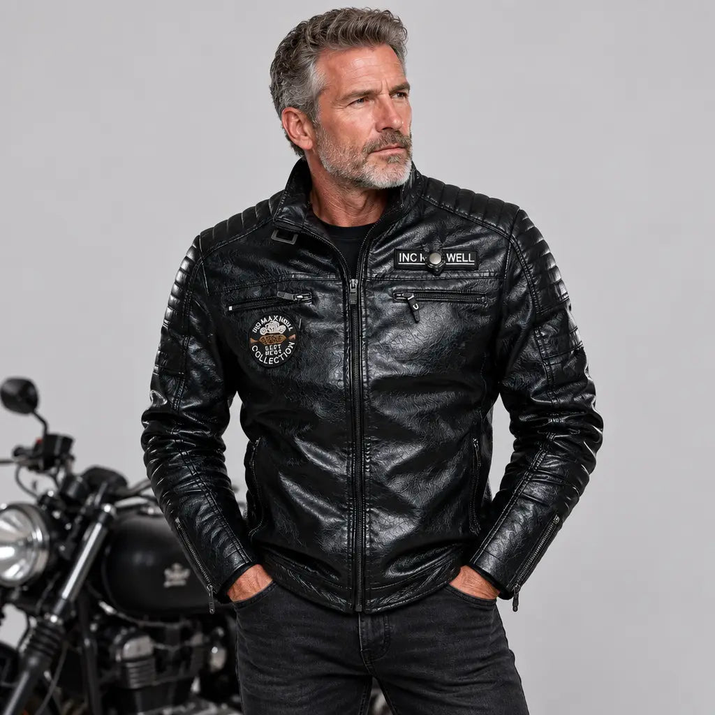 EKON Quilted Shoulder Biker Jacket