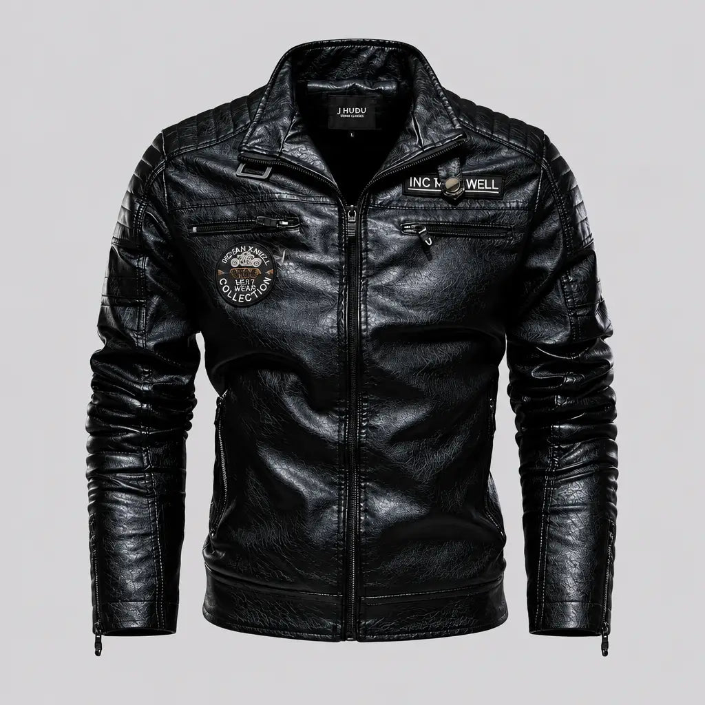EKON Quilted Shoulder Biker Jacket Black