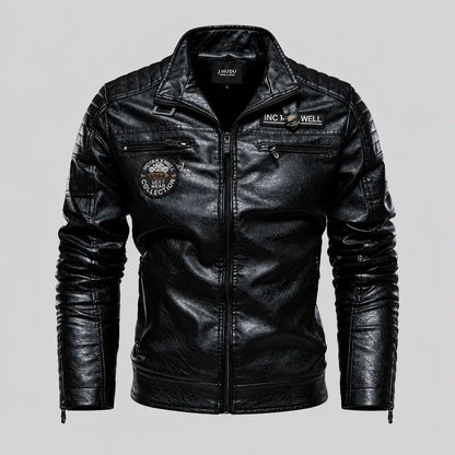 EKON Quilted Shoulder Biker Jacket Black