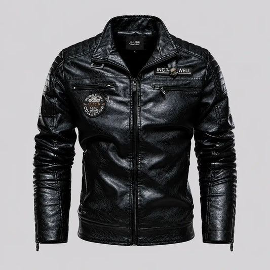EKON Quilted Shoulder Biker Jacket Black