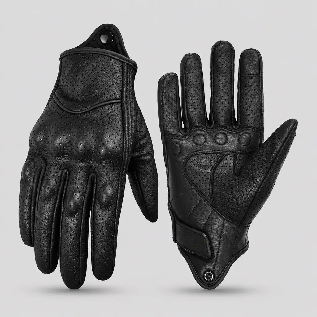 EKON Perforated Leather Touchscreen Riding Gloves