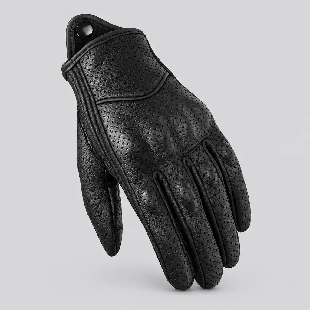 EKON Perforated Leather Touchscreen Riding Gloves