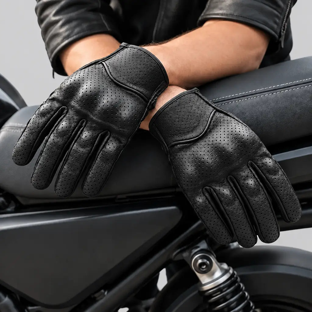 EKON Perforated Leather Touchscreen Riding Gloves