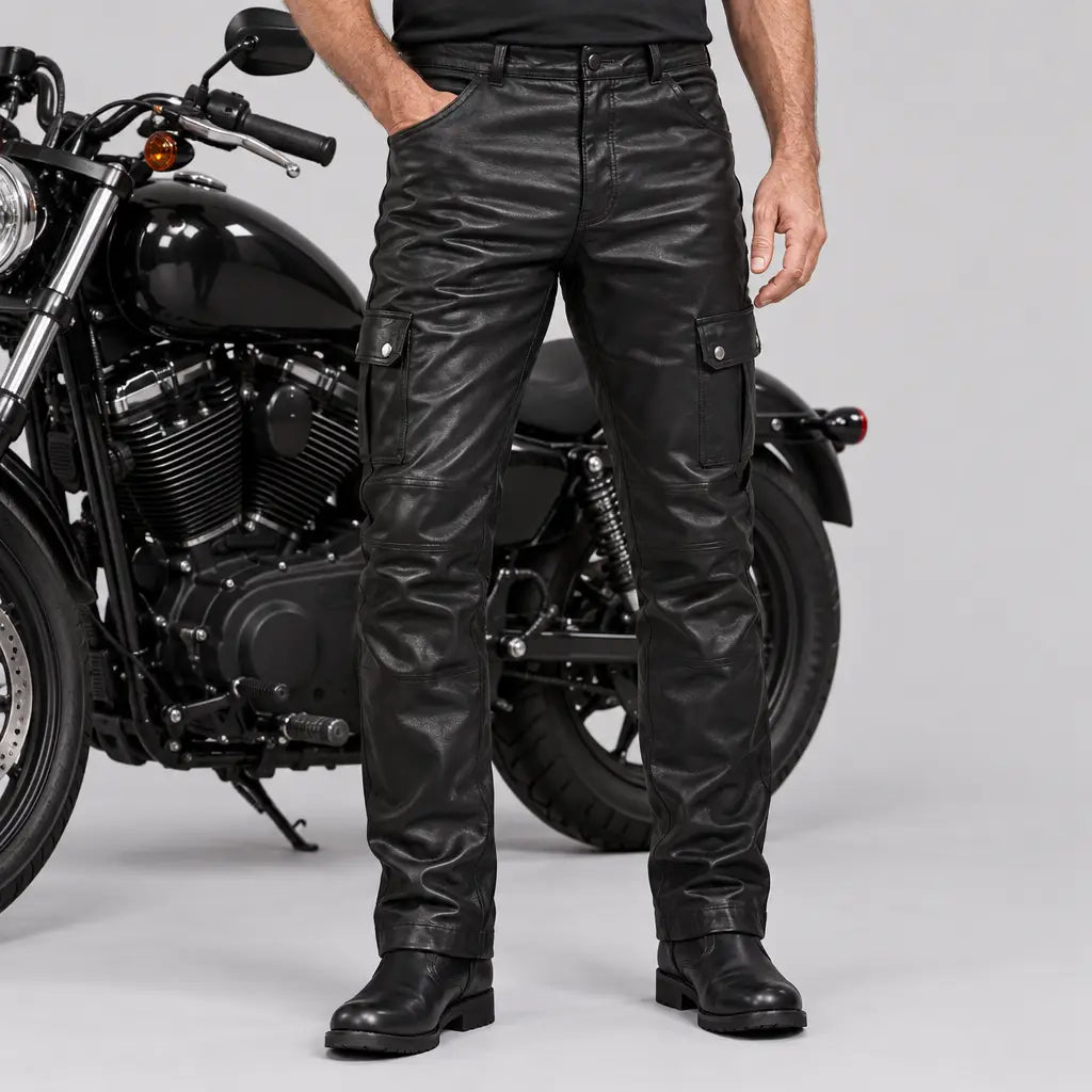 EKON Leather-Look Cargo Pants