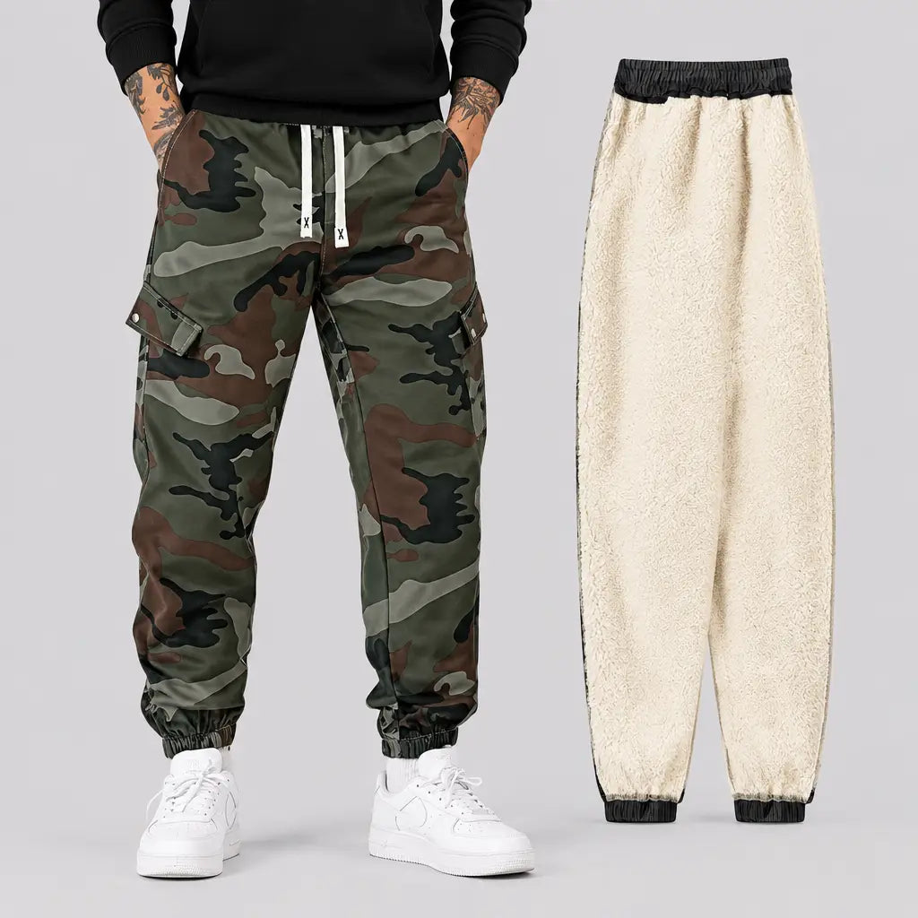 EKON Men’s Fleece-Lined Camo Cargo Pants