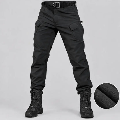 EKON Men’s Fleece-Lined Tactical Cargo Pants Black