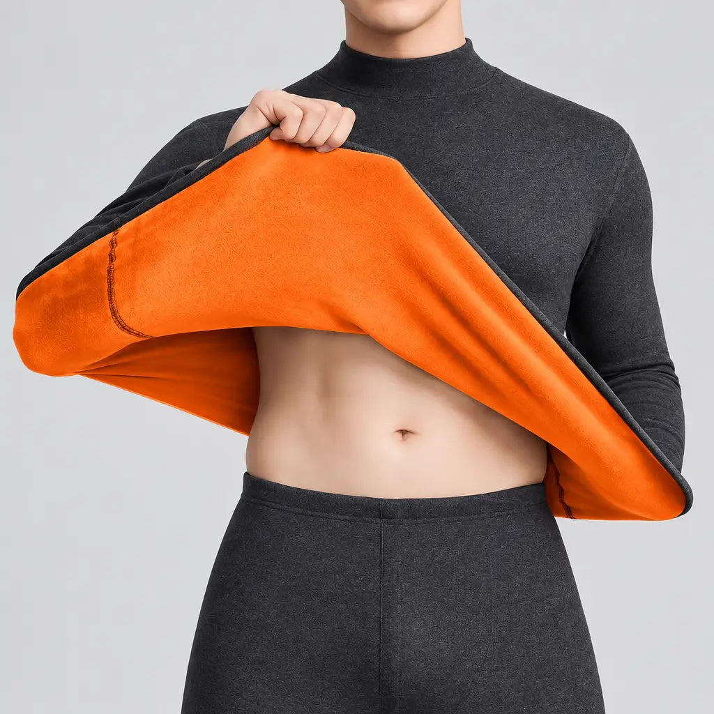 EKON Men’s Orange-Lined High-Neck Thermal Set
