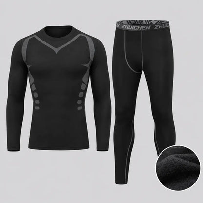 EKON Men’s Crewneck Fleece-Lined Thermal Set Black