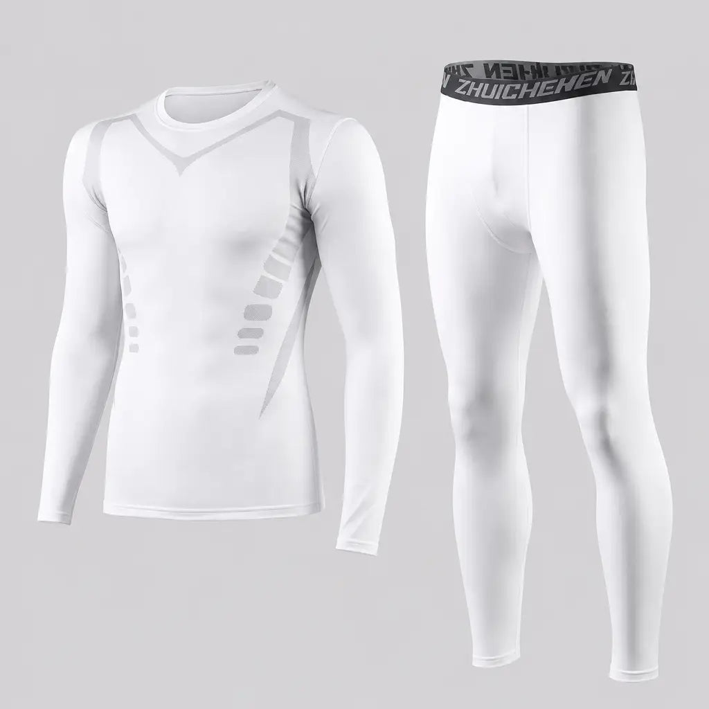 EKON Men’s Crewneck Fleece-Lined Thermal Set White