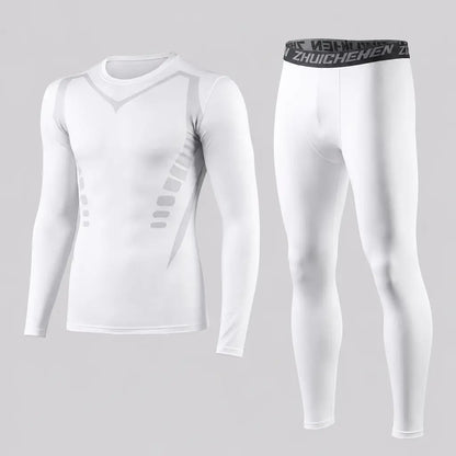 EKON Men’s Crewneck Fleece-Lined Thermal Set White