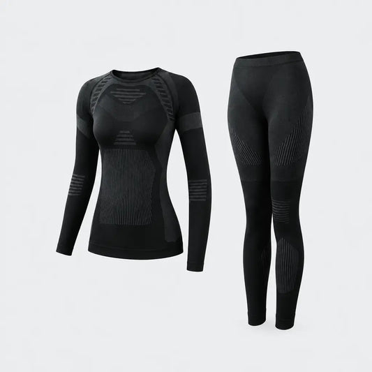 EKON Women’s Patterned Stretch Thermal Set Black