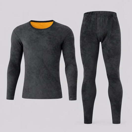 EKON Men’s Golden-Lined Crewneck Thermal Set Dark Gray