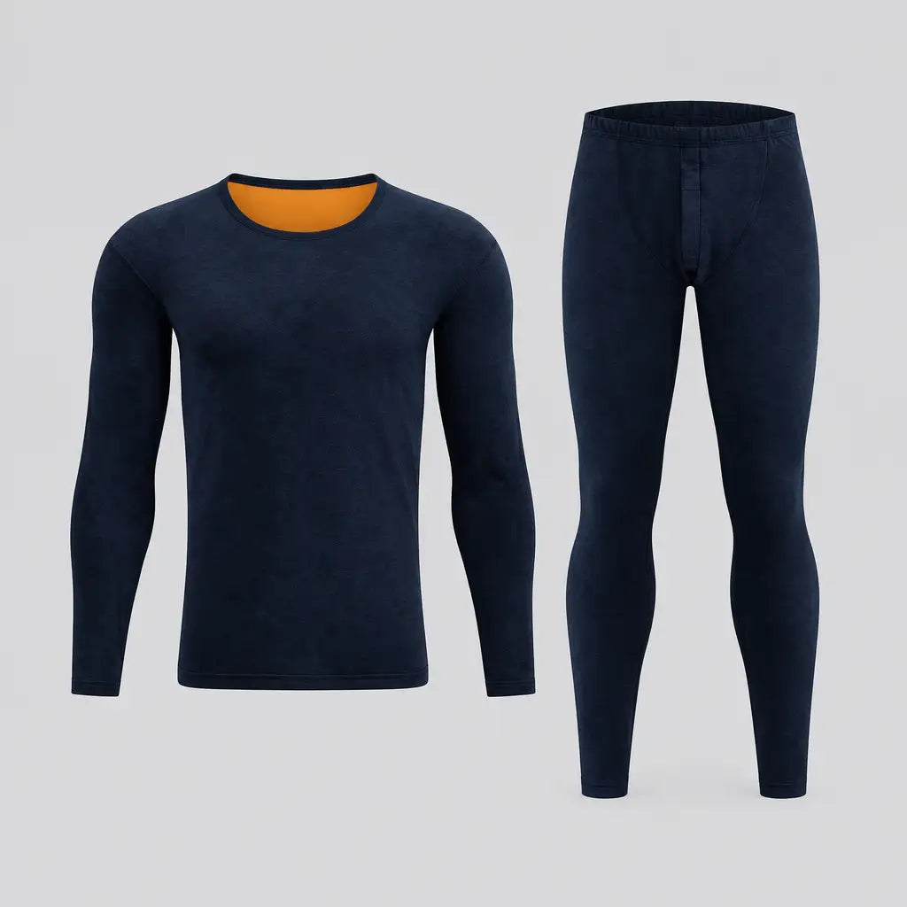 EKON Men’s Golden-Lined Crewneck Thermal Set Navy Blue