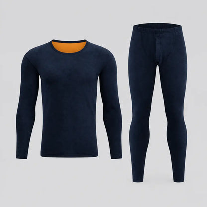 EKON Men’s Golden-Lined Crewneck Thermal Set Navy Blue
