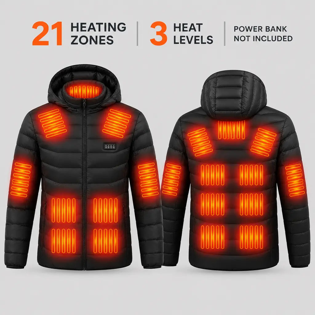 EKON Contour-Quilted 21-Zone Heated Hooded Jacket