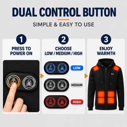 EKON Kangaroo-Pocket Heated Zip-Up Hoodie
