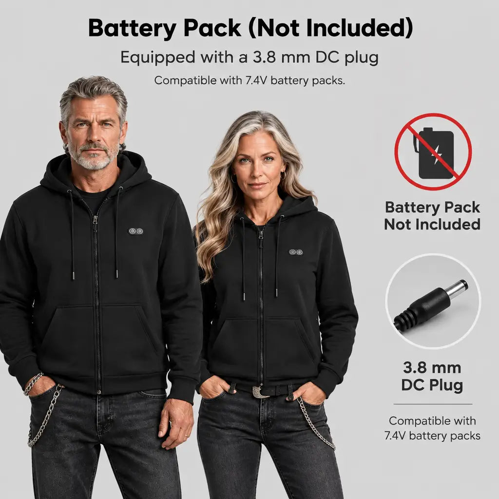 EKON Kangaroo-Pocket Heated Zip-Up Hoodie