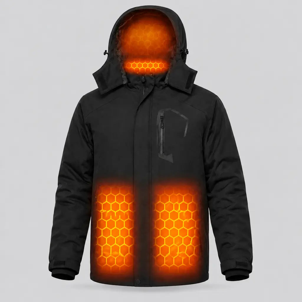 EKON Six-Zone Heated Hooded Outdoor Jacket Black