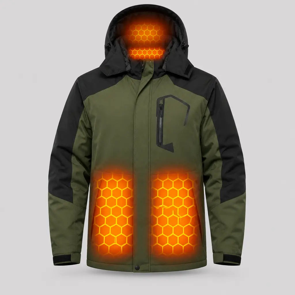 EKON Six-Zone Heated Hooded Outdoor Jacket Green