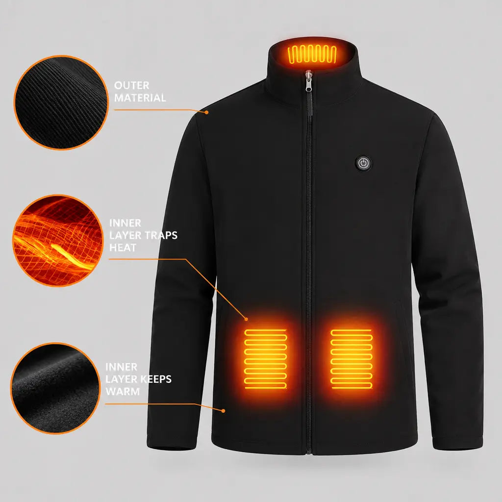 EKON Heated Stand-Collar Zip-Up Jacket