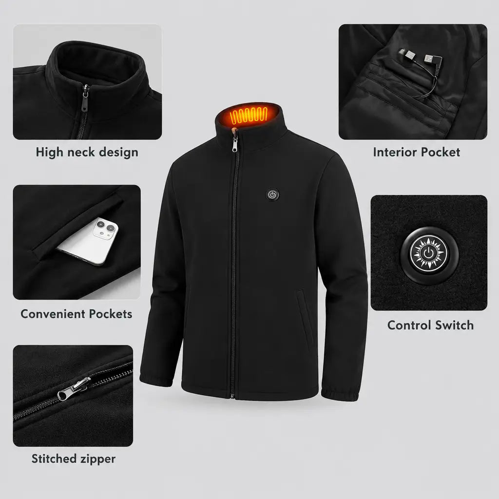 EKON Heated Stand-Collar Zip-Up Jacket