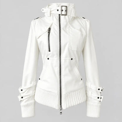 EKON Shadow Buckle Moto Jacket White