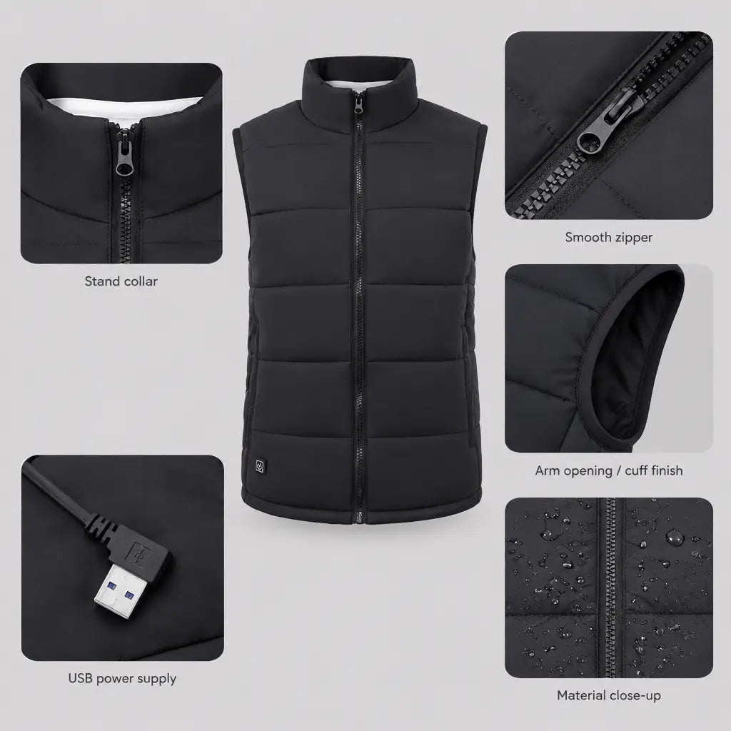 EKON Quilted Stand-Collar Heated Vest