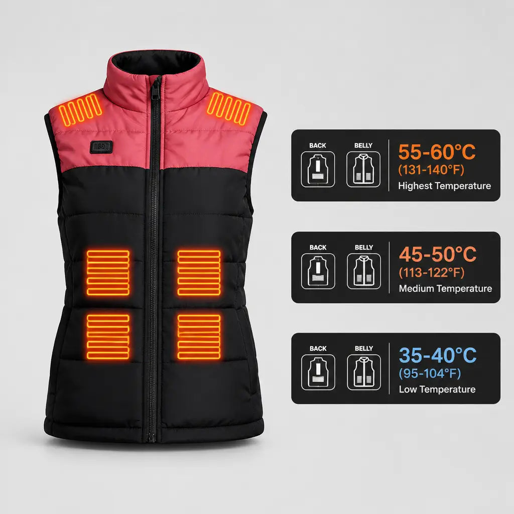 EKON Pink-Yoke Heated Stand-Collar Vest
