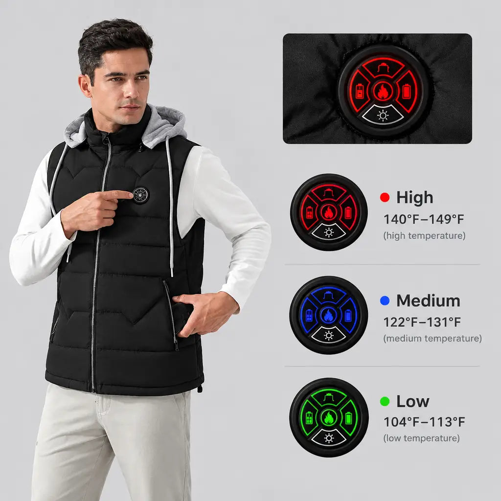 EKON Men’s Heated Vest with Removable Hood