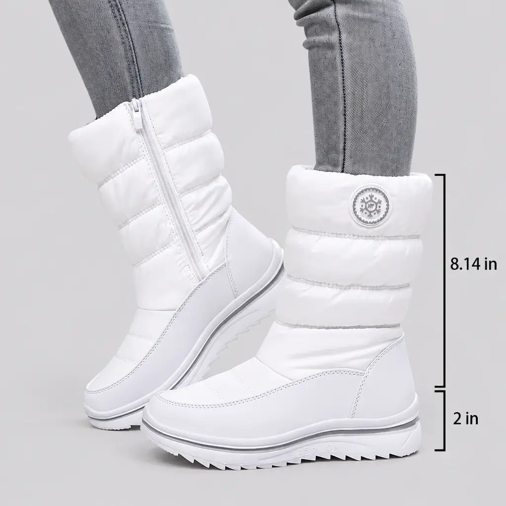 EKON Women’s Quilted Side-Zip Winter Boots White