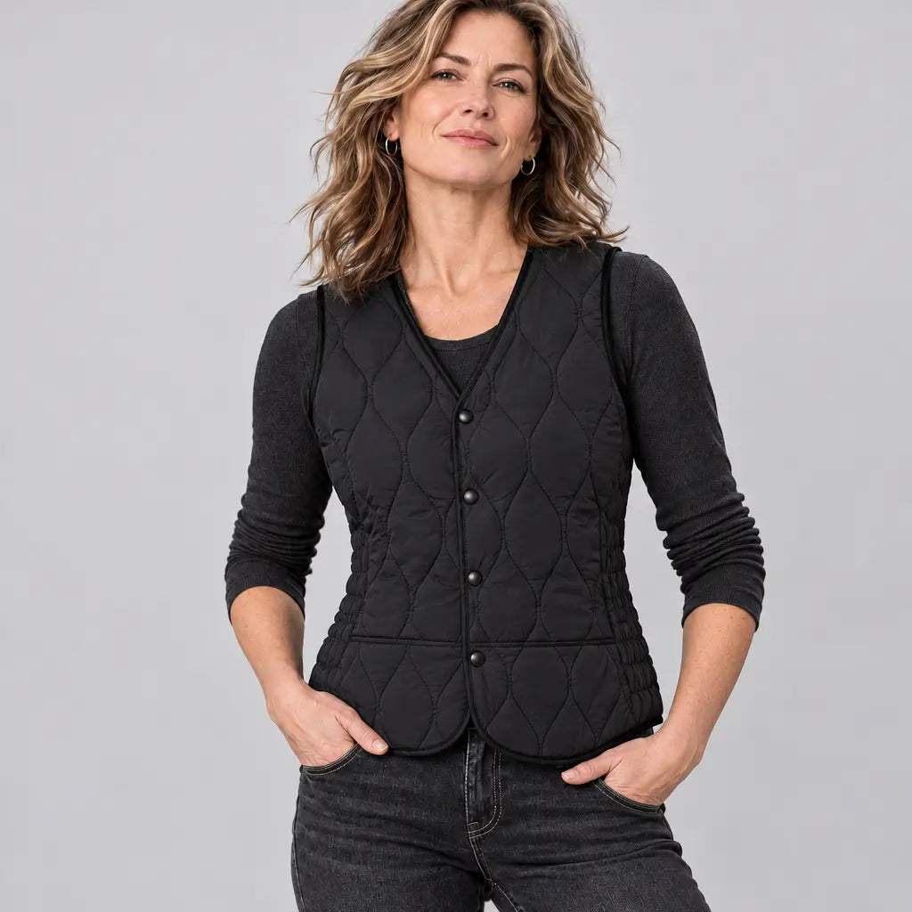 EKON Women’s Geometric-Quilted Vest Black