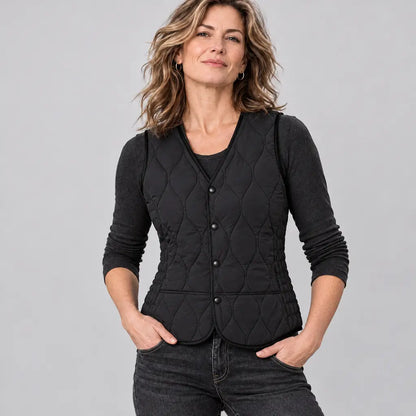 EKON Women’s Geometric-Quilted Vest Black