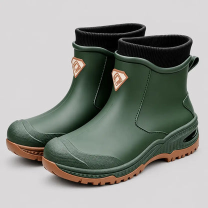 EKON Winter Fleece-Lined Ankle Rain Boots Green Brown