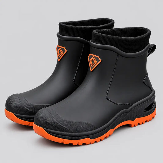 EKON Winter Fleece-Lined Ankle Rain Boots Black Orange