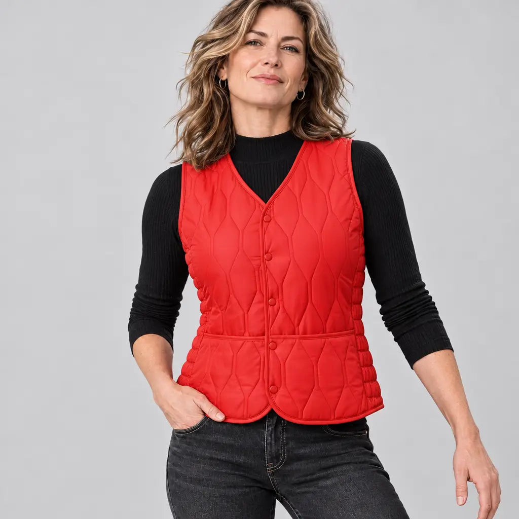 EKON Women’s Geometric-Quilted Vest Red