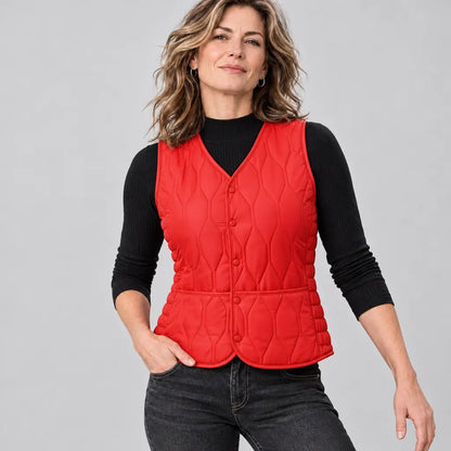 EKON Women’s Geometric-Quilted Vest Red