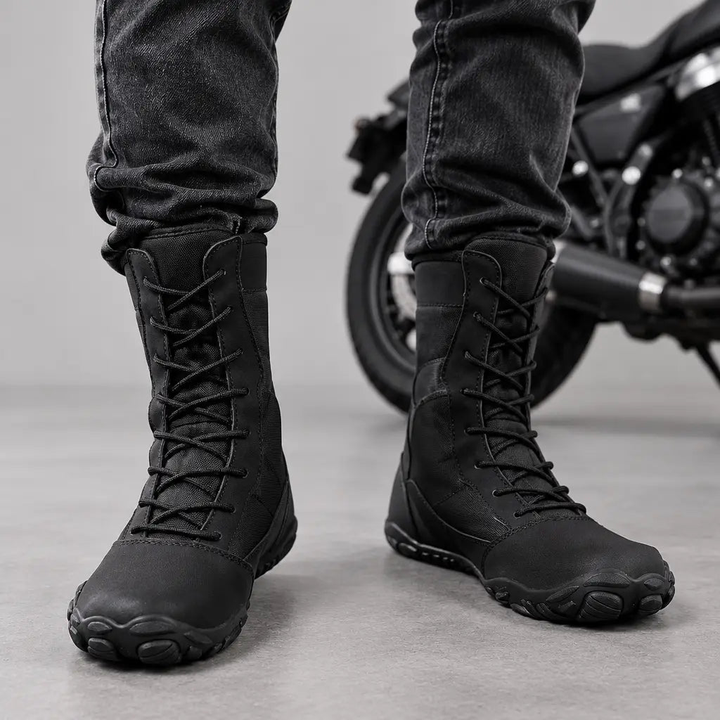 EKON Sculpted-Toe Lace-Up Biker Boots