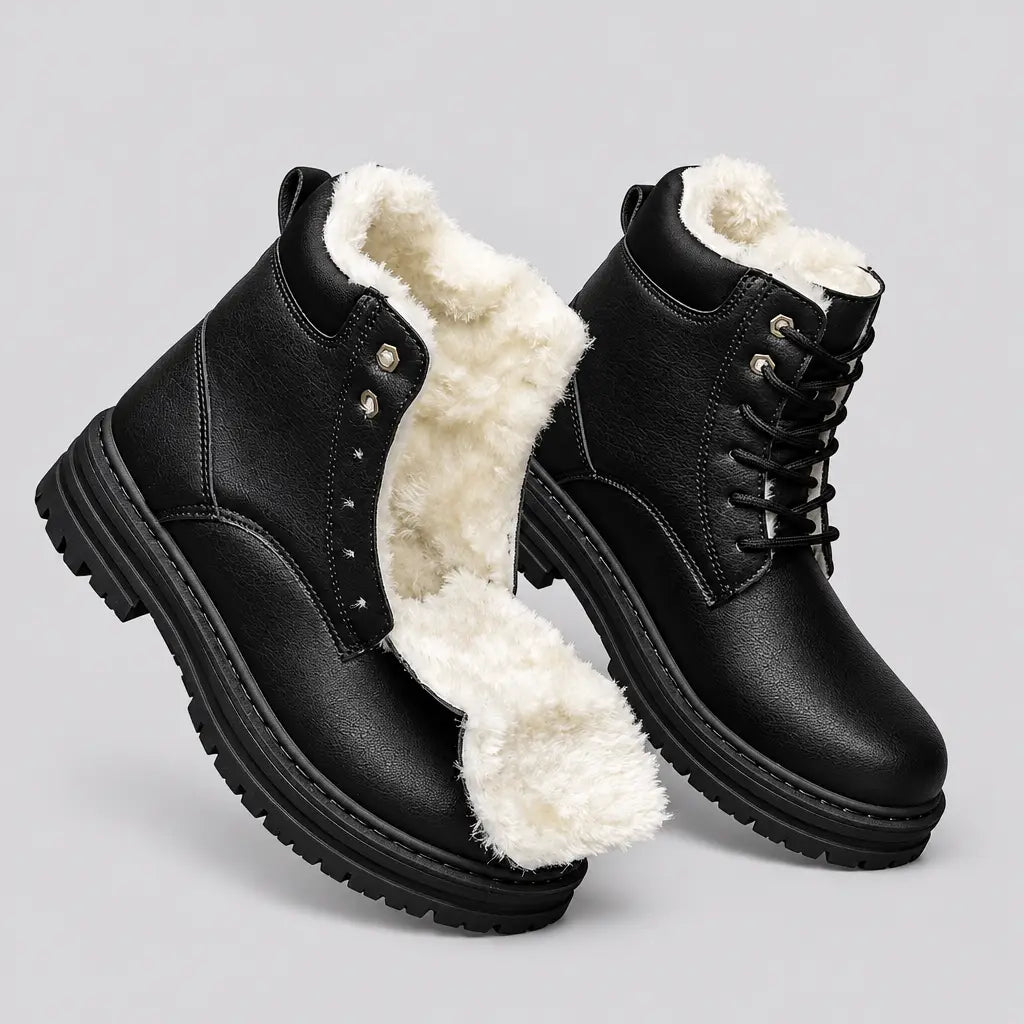 EKON Men’s Ultra Plush Lace-Up Winter Boots Black