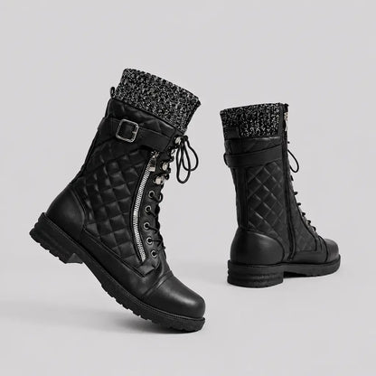 EKON Women’s Knit-Cuff Quilted Biker Boots